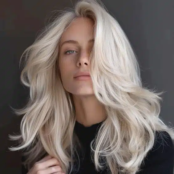 Belle femme blonde aux cheveux blond vanille