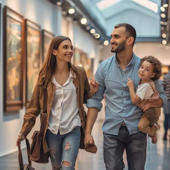 Une famille heureuse profite du weekend de lascension pour faire une sortie au musee