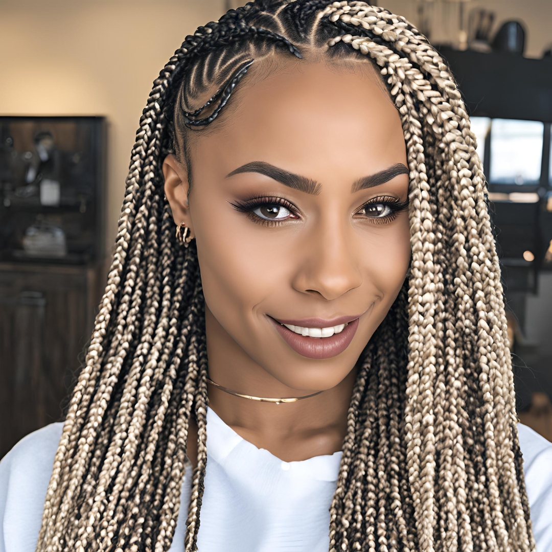 coupe de cheveux femme noire tresses box braids blondes