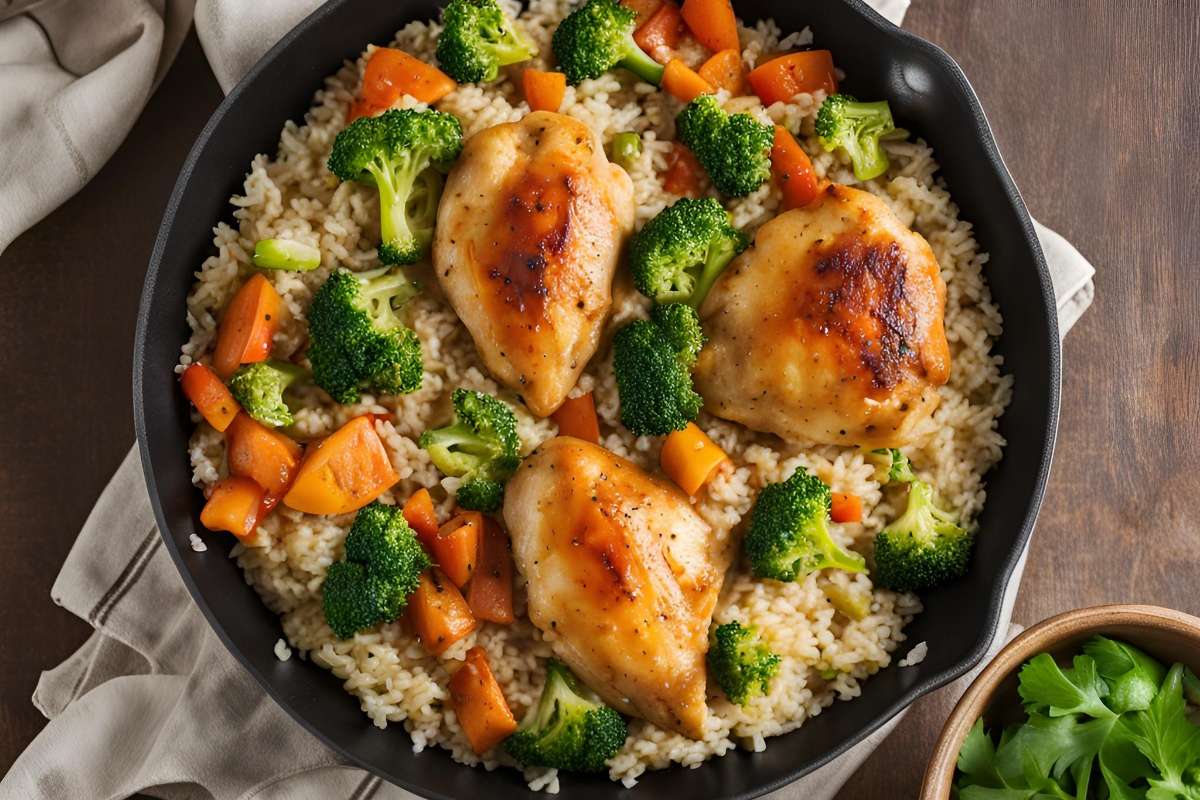 Poêlée de poulet aux légumes et riz complet recette